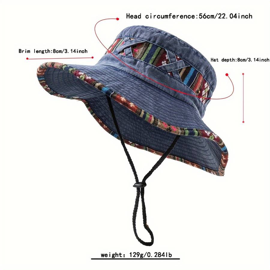 1pc Women's Denim Hiking Hat Vintage Style Outdoor Mountaineering Cap with Adjustable Drawstring