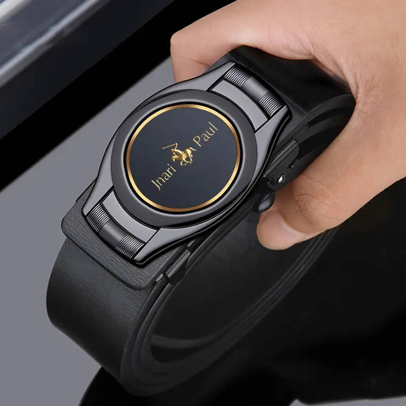 Genuine Leather Automatic Buckle Belt Blue
