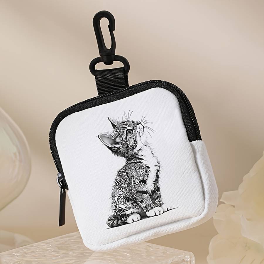 Gray Cat Pattern Portable Storage Wallet Coin Storage Wallet Suitable