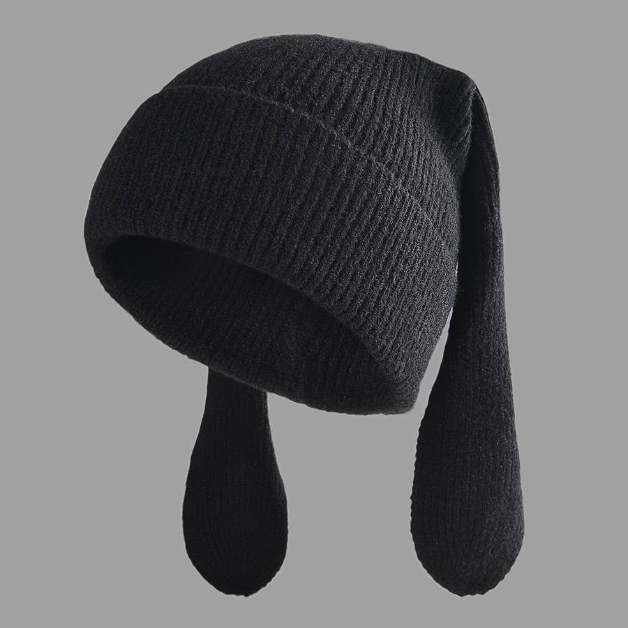 1pc Cozy Knitted Bunny Ears Beanie Hat for Women 100% Acrylic Stretchable Skull Cap with Brea
