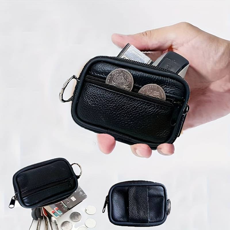 1pc Mini Men'S Elegant Black Leather Fanny Pack with Coin Purse Card Holder Portable Multi