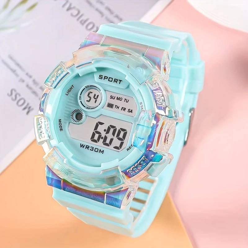 1pc Sport Style Digital Wrist Watches with Stopwatch Date Round Face Electronic Movement Silica Gel