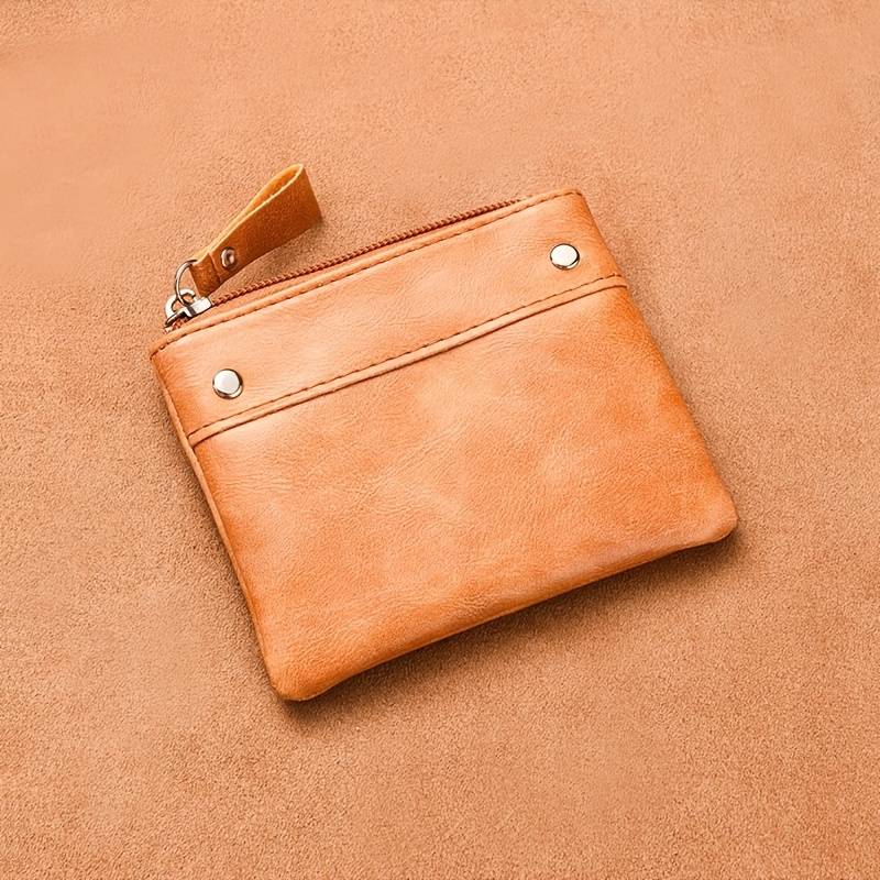 1pc One Men's retro solid color short wallet zipper card holder coin purse. Father's Day gift bi