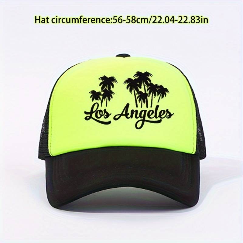 1pc Color Block Palm Trees Los Angeles Print Baseball Cap Y2K Trendy California LA Mesh Trucker Ha