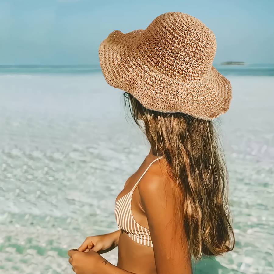 1pc Lightweight Wide Brim Straw Sun Hat for Outdoor Hiking Camping Fishing Breathable Non-Ela
