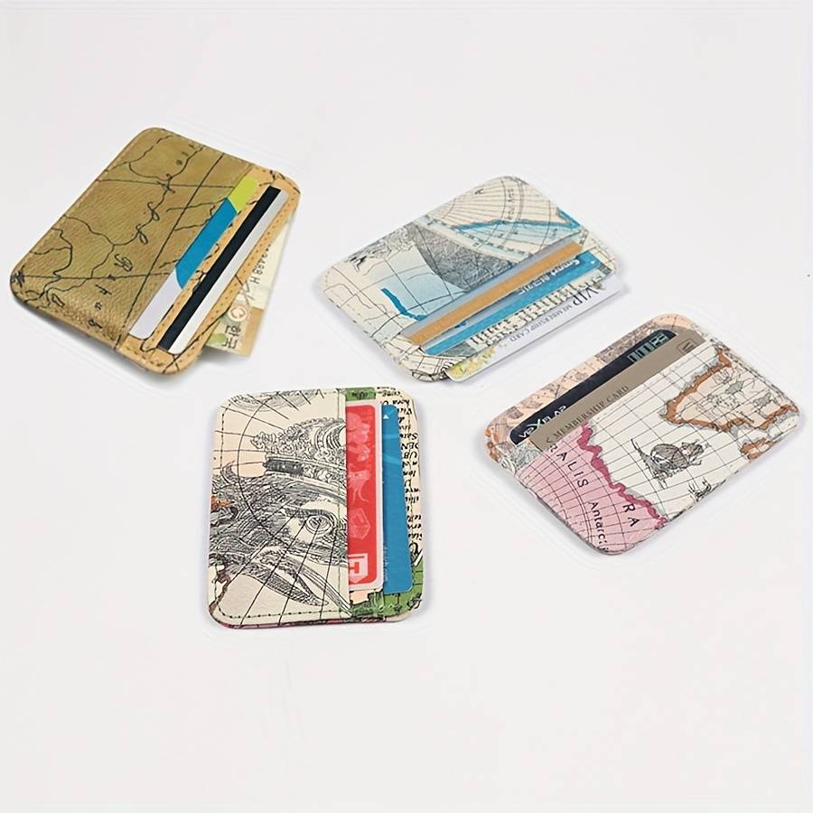 1pc Vintage Map Print PU Leather Card Cases Mini Wallet with Coin Purse and Credit Card Holder
