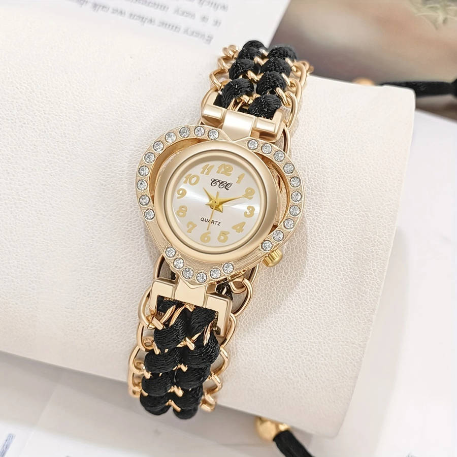 1pc Elegant Ladies' Quartz Wrist Watch with Rhinestone Embellishment Round Zinc Alloy Case and Braid