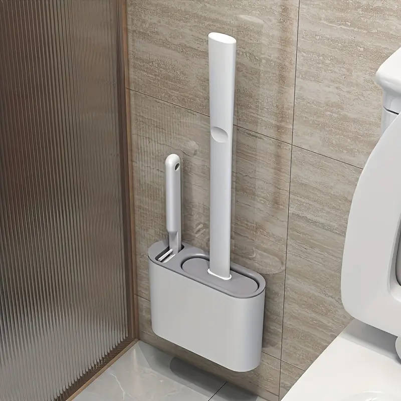 1 Set Of 2 Toilet Brushes And 1 Toilet Seat Wall-Mounted Toilet Brush Silicone Soft Toilet Brush Hea
