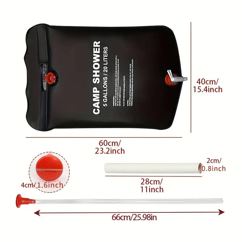 20L Portable Camping Shower Bag With Removable Hose On-off Switchable Shower Head Perfect