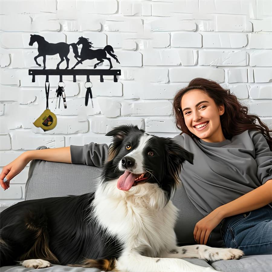 1pc Double Horse Wall Decor Hooks Metal Artistic Key Holder Rack Multipurpose Hanging Storage for