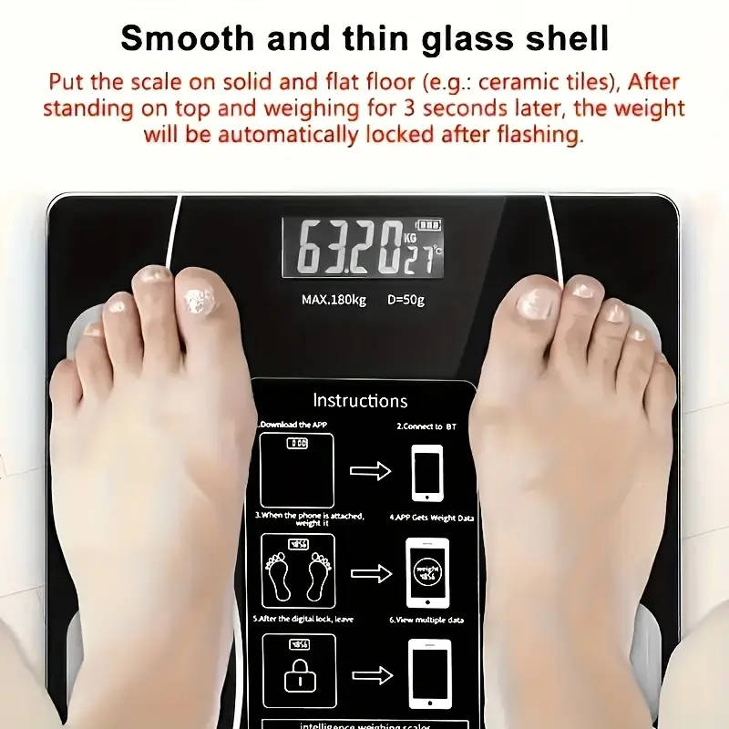 Smart Wireless Wireless Weight Scale with LED Display, Battery Powered (AAA), Real-Time Weight & Bod