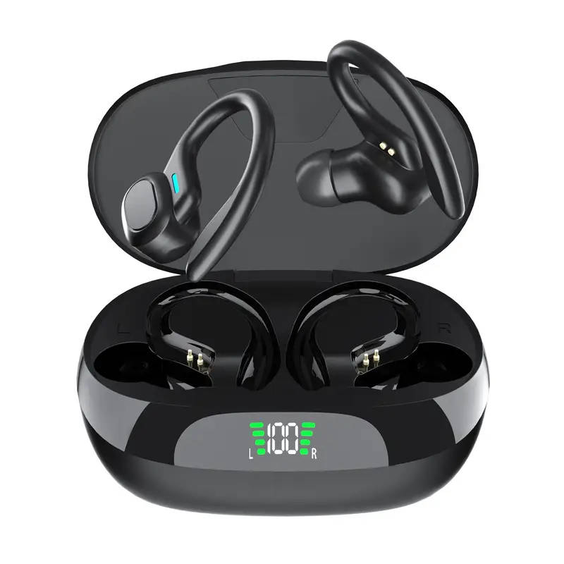 1 Pair Wireless Sports Earbuds with Mic Stereo Sound Comfortable Ear Hook Design USB Type-C Charging