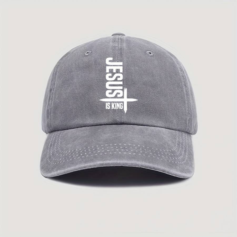 Jesus Is King Print Unisex Baseball Cap 100% Cotton Washed Denim Adjustable Dad Hat With Lightw