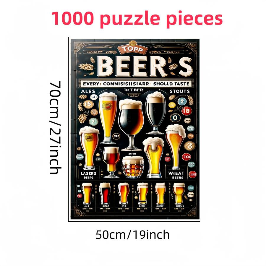 1000pcs Beer Mug Puzzle Challenging DIY Brain Teaser Jigsaw Puzzle for Adults Fam