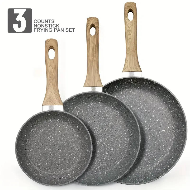 3pcs Non-Stick Pan Set Aluminum 17.78 cm - 24.13 cm - 27.94 cm Grey Foa And Pfas-Free for Kitchen Co