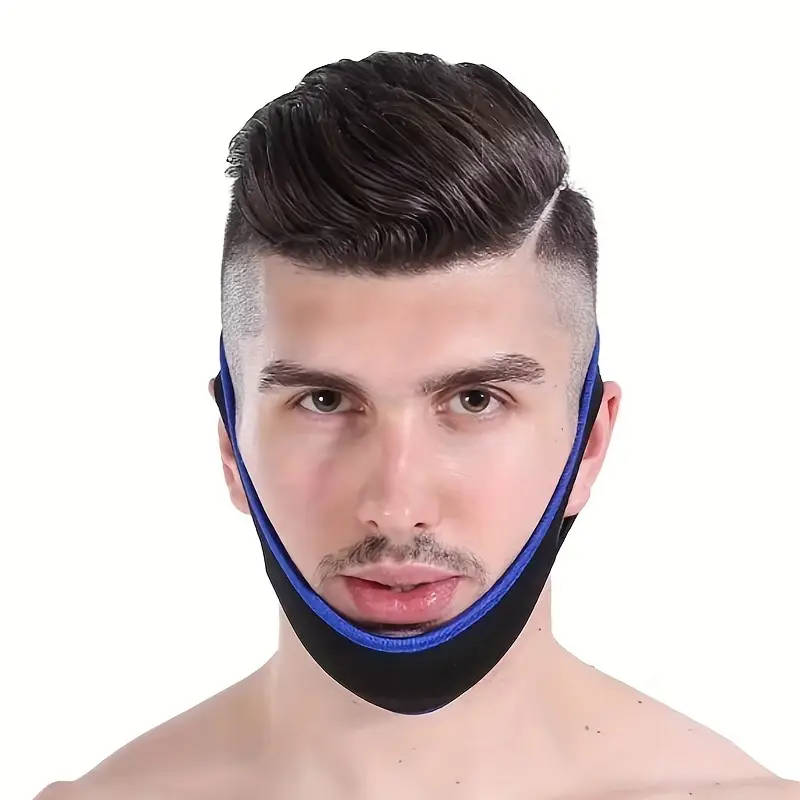 1pc Comfortable Anti-Snoring Chin Strap Nylon Black Corrects Mouth Breathing for a Peaceful Night's