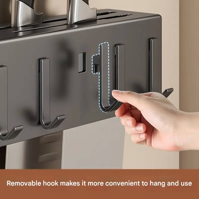1pc Modern Wall-Mounted Kitchen Rack Carbon Steel Multi-Functional Utensil Holder 40cm