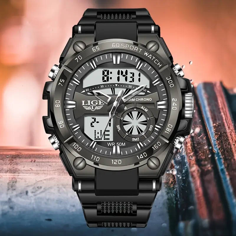 Men's Sports Dual Display Watch Black