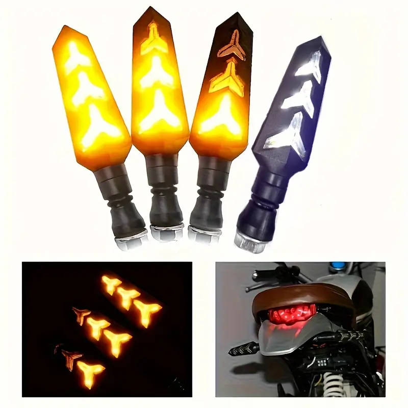 2-Piece Led Motorcycle Turn - Fishbone Design, Y-Shaped Flow Light For Off-Road Bikes, 12V Hardwired details 1