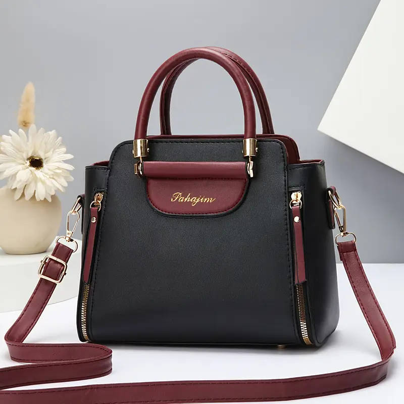 1pc Elegant Faux Leather Handbag for Women Large Capacity Shoulder Bag with Fixed Strap Solid
