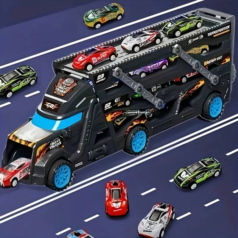 Black Transforming Toy Truck for Youngsters Foldable Launch Vehicle Cargo Transport Car Sliding Truc