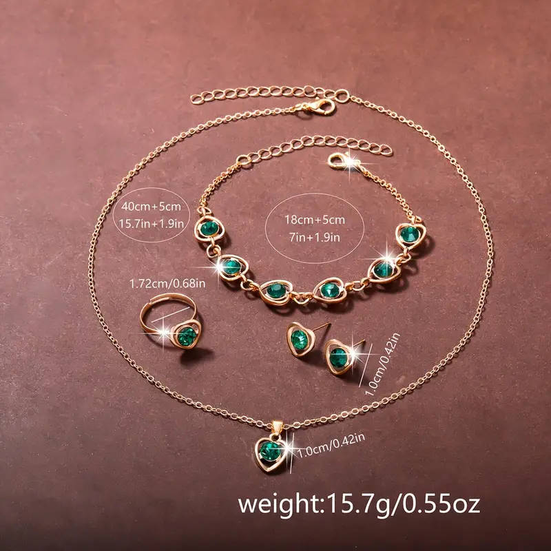 1pc Ladies Fashionable Casual Quartz Watch with Peach Shaped Dial and 5pcs Heart Necklace Earrings