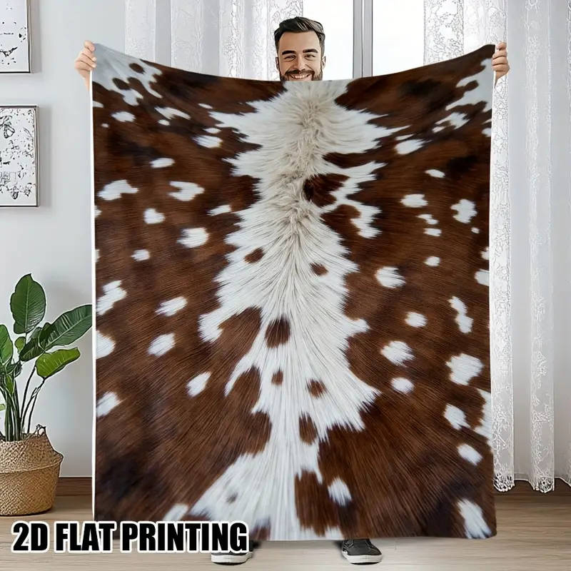 Cowhide Pattern Printed Throw Blanket - Vintage Style