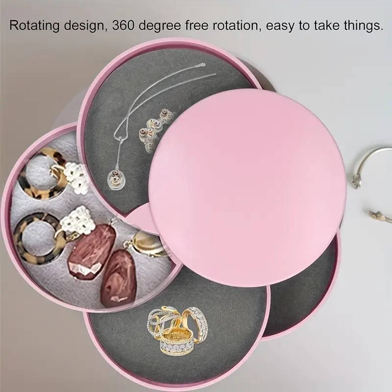 1pc Glam Style Rotating Jewelry Organizer Multi-Layer Tabletop Storage with Lid Round Plastic Deskto