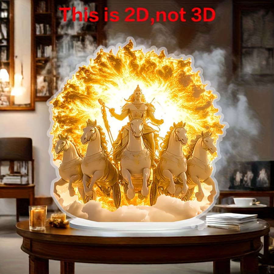 2D Flat Sun God Acrylic Sculpture Mythological Iconic Figure Theme Surreal Fantasy Decor Mul