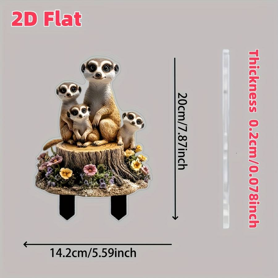 1pc 2D Flat   Sand Fox Garden Ornament Funny Acrylic Wood Yard Art with Lifelike Family De