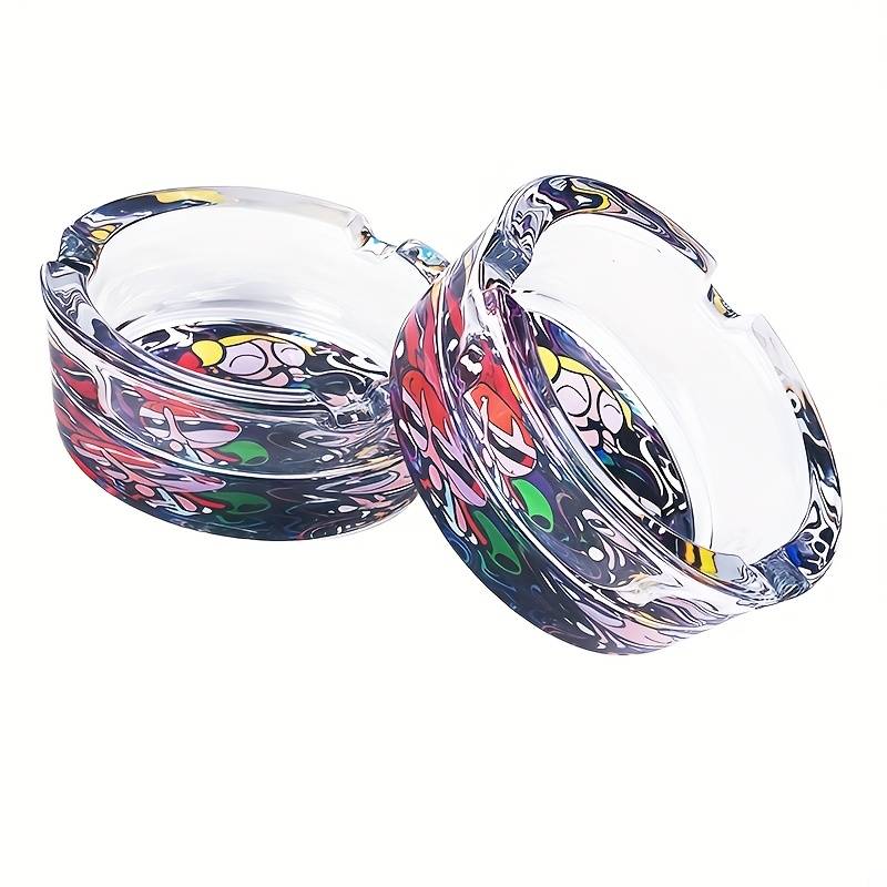 1pc 3 Girls Pattern Glass Ashtray 85mm Round Creative Design Non-Electric Glass Material Round