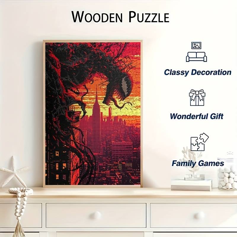 1000pcs Venom Jigsaw Puzzle Venom Carnage Cityscape Design Challenging Wooden Pu