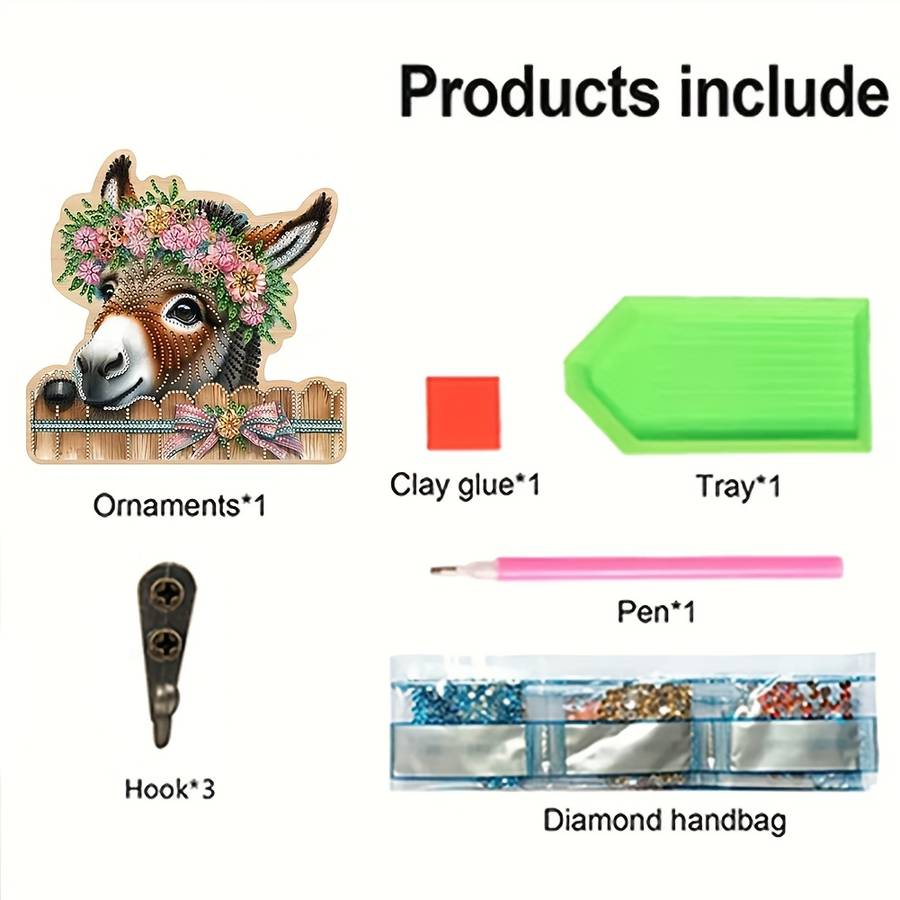 Unique Donkey Diamond Art Coat Hanger SetWall-mounted Key Holder Towel Rack Hat Rack with Decor