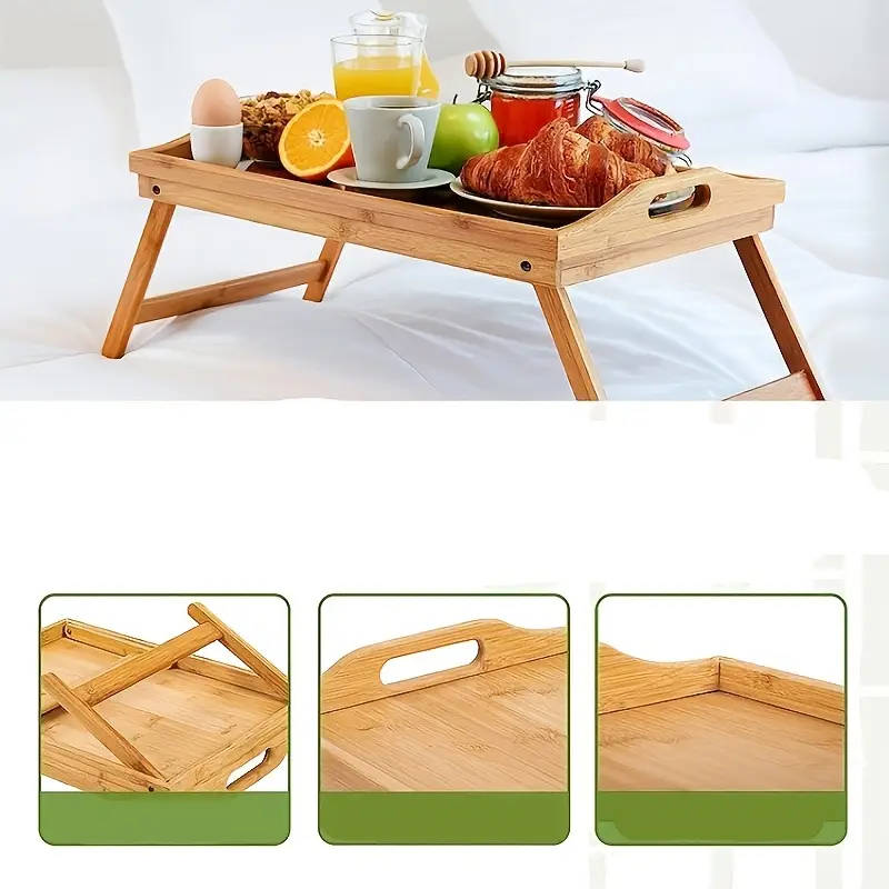 Bamboo Bed Tray Table with Handles - Portable Breakfast Tray for Sofa, Bed, Eating, Snacking & Worki