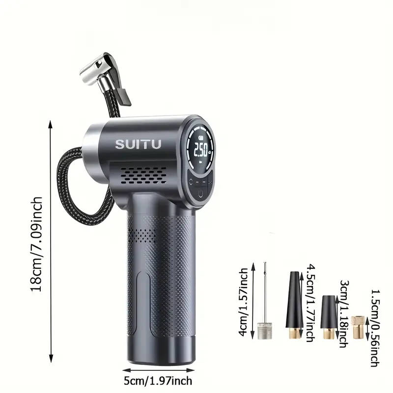 1pc Portable Air Compressor Pump USB Rechargeable 18650 Lithium Battery Wireless Tire Inflator with