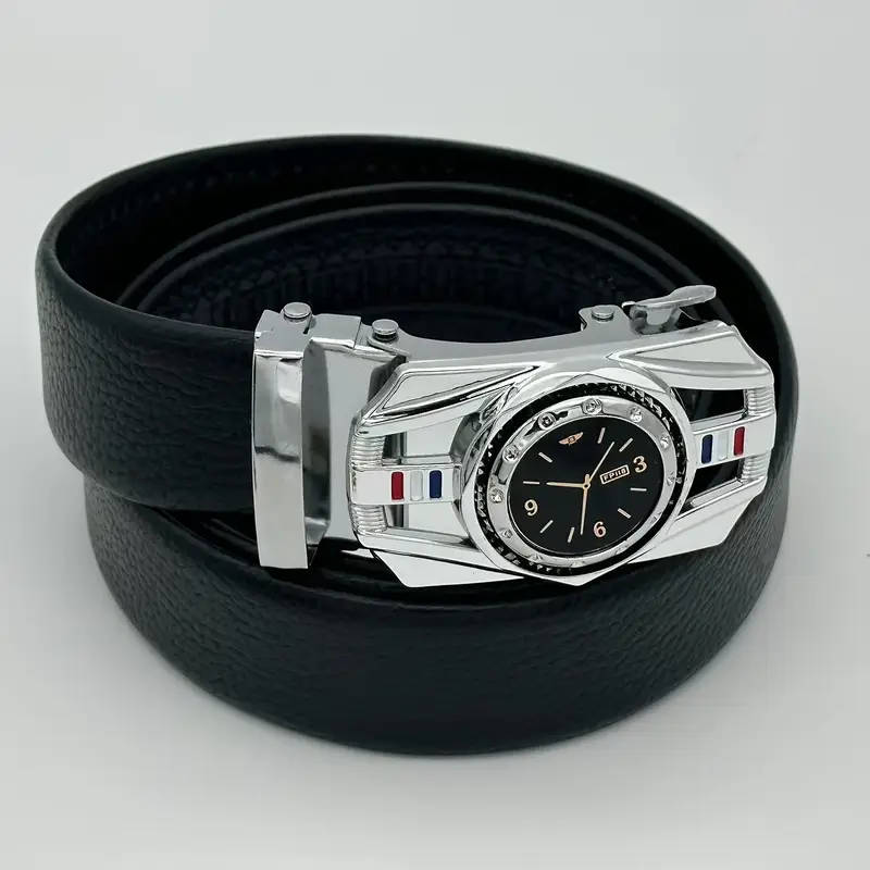 Elegant Men's Black Imitation Leather Belt With Gold Automatic Buckle