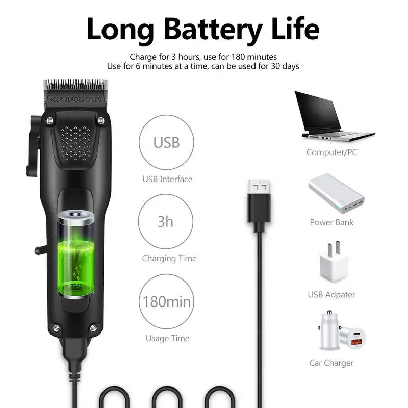 3pcs Men'S Professional Hair Beard Grooming Kit Cordless Clippers with LED Display Precision Trimmer