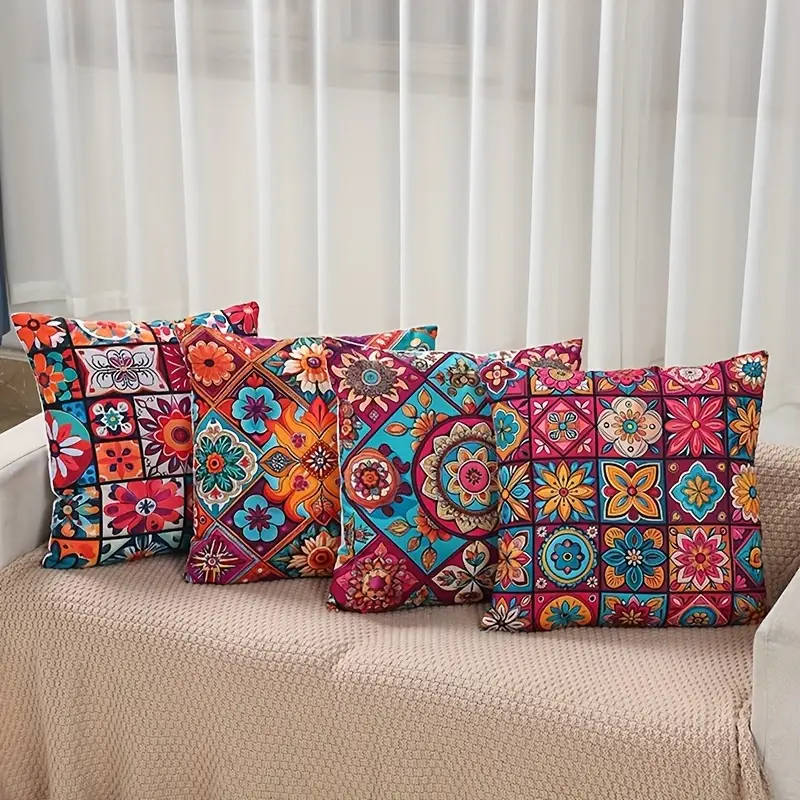 4 Piece Bohemian Peach Light Beige Pillow Covers 45.72 x 45.72 cm