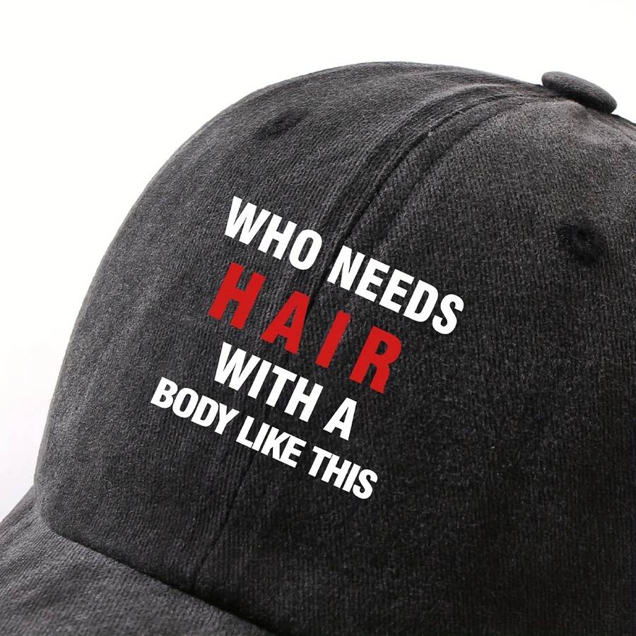 1pc Unisex Polyester Baseball Cap with "Who Needs Hair with a Body Like This" Slogan Adjustable Cu