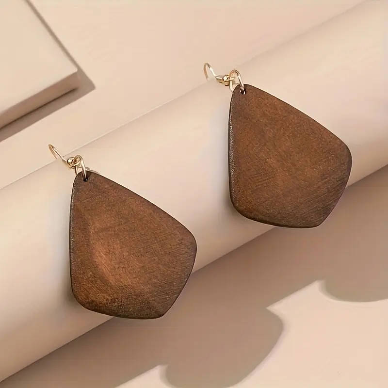 5pcs Set  Vintage Look Brown Wooden Earrings