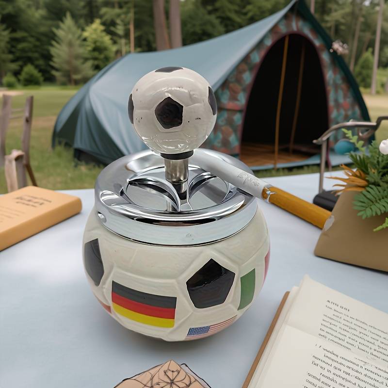 1pc Vintage Soccer-Themed Ceramic Ashtray with Ball and Flag Design Ideal for Home Bar Hotel K