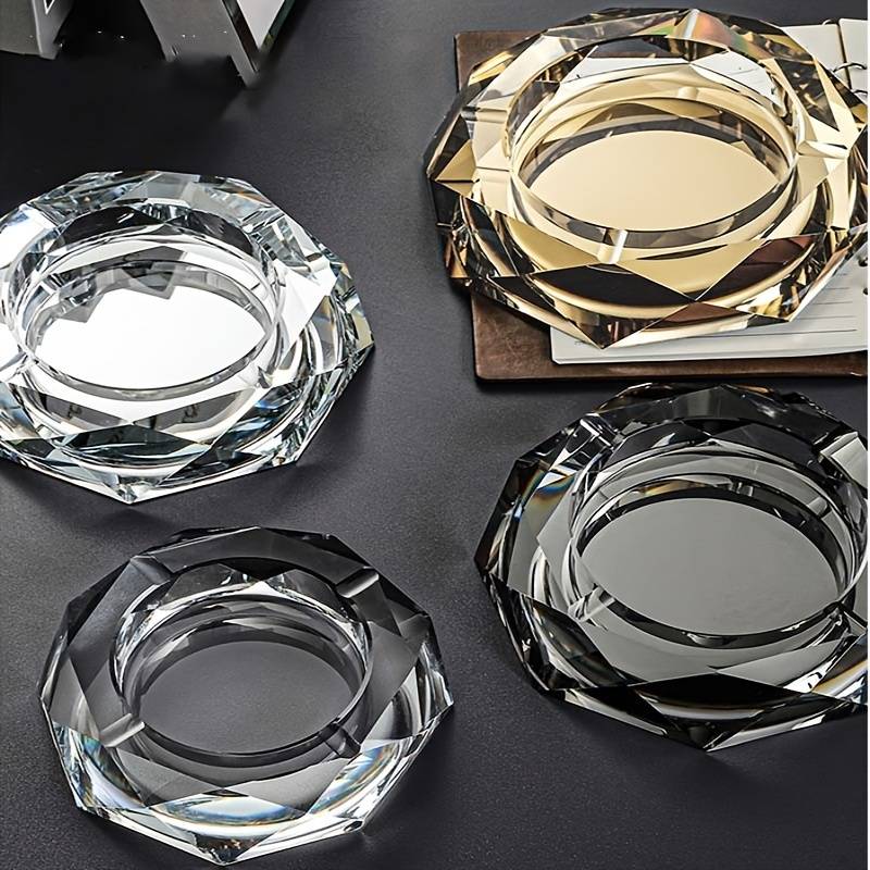 1pc Glass Ashtray Clear Crystal Glass Ashtray For Indoor And Outdoor Creative Large Octagonal Bla