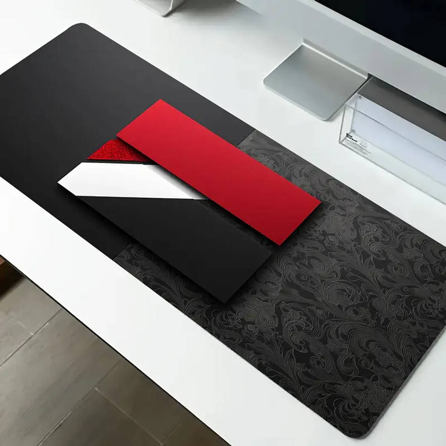 30x80cm Red Black Geometric Pattern Extended Mouse Pad Non-Slip Waterproof Washable Desk Mat