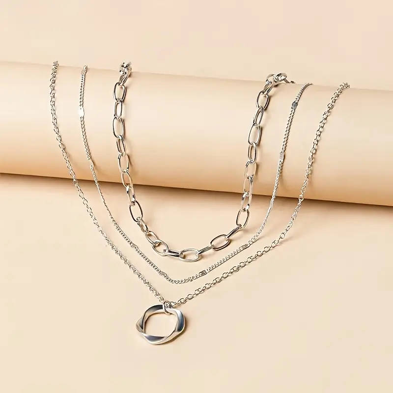 Boho-Chic 925 Sterling Silver Layered Necklace with Round Pendant