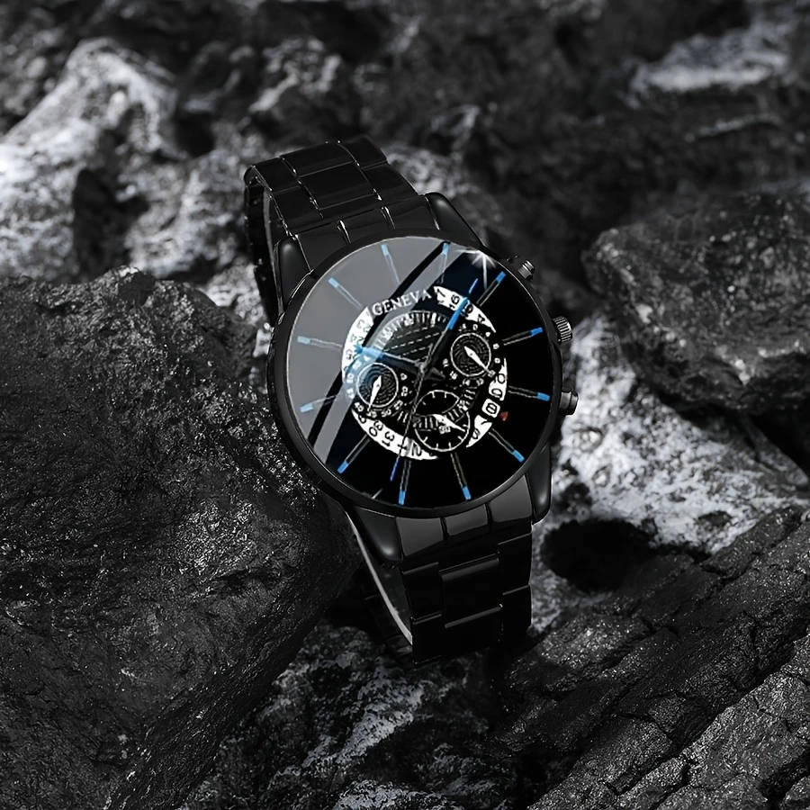 2pcs set Fashionable Men'S Watch Set Shockproof Quartz Wristwatch and Alloy Bracelet Round Case Non-