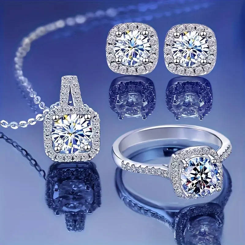 A Set Of 4 Pieces Of Necklace, Earrings, And Rings Jewelry Set