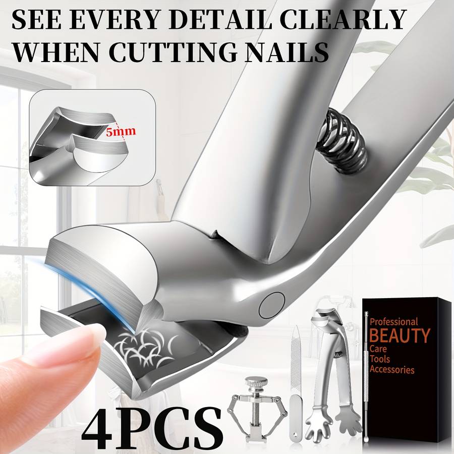 4pcs Heavy Duty Toenail Clippers Set Ergonomic Large Angled Head Nail Clippers with Catcher