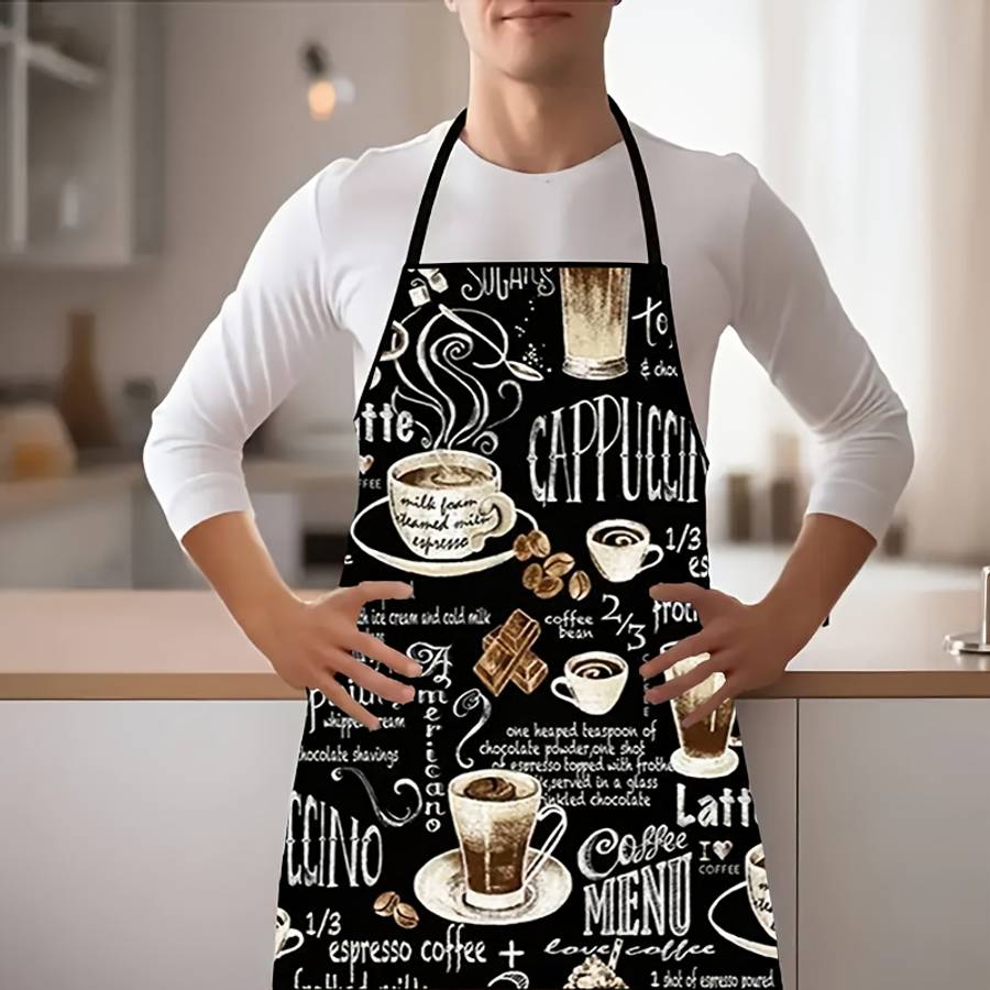 1pc Coffee-Themed Apron Black Polyester Colorful Espresso Latte Design Perfect for Home