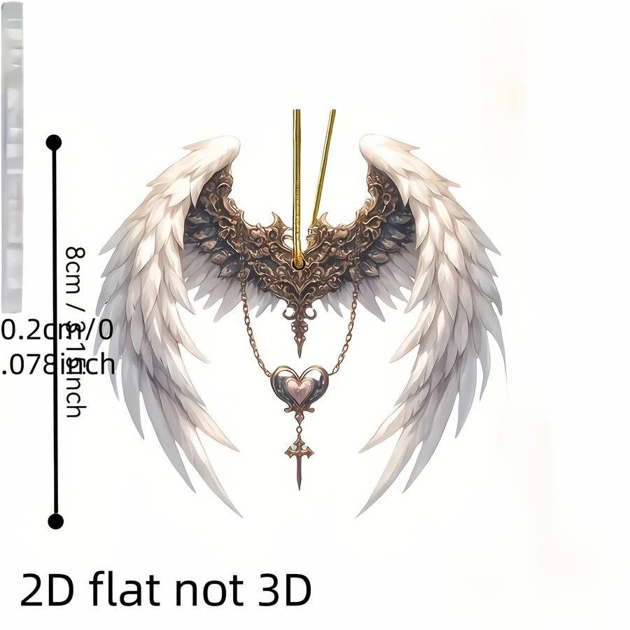 1pc 2D Flat  Elegant  Acrylic Angel Wings Pendant with Heart-Shaped Keychain Ethereal White G