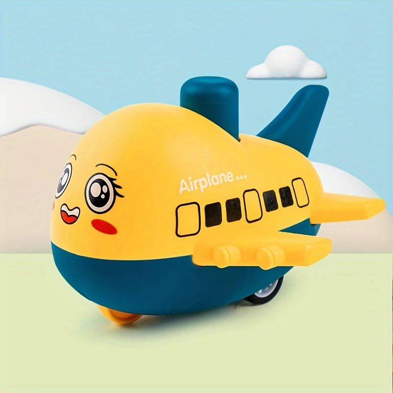 1pc FunPlay Cartoon Airplane Model Toy for Kids Plastic Press and Glide Vehicle Battery-Free No Spec